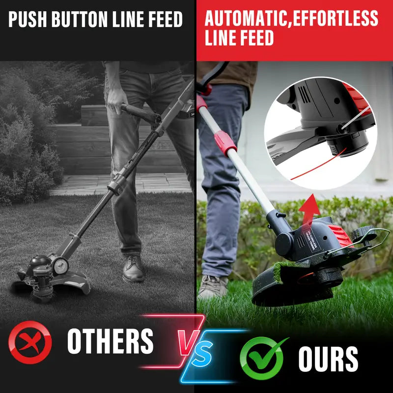 mzk 20v cordless grass trimmer & edger, 12-inch cutting diameter - includes 8 spools & 2x2ah batteries for lawn and garden maintenance
