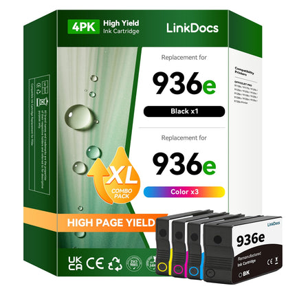 936 Ink cartridges Compatible for HP 936e Ink Cartridge 4 Pack for 9110 9120 9122 (Black Cyan Magenta Yellow）