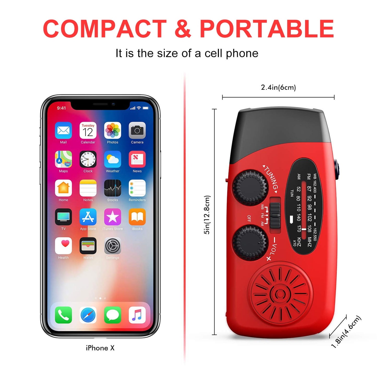 posrue noaa weather emergency radio, 7400mwh/2000mah am/fm/wb hand crank solar radio, portable power bank, weather alert, flashlight for outdoor use