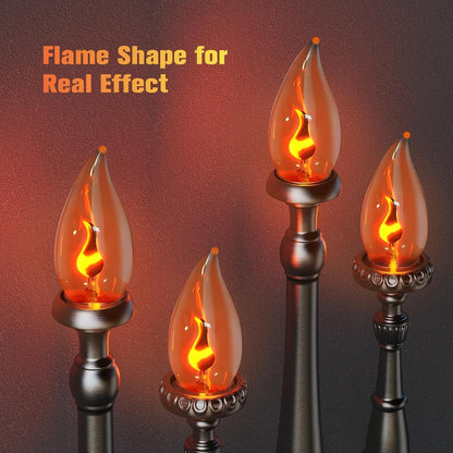 Flame Light Bulbs, E26 Flickering Fire Light Bulbs Flame Candle for Halloween Christmas Party Patio Porch Home Indoor & Outdoor Decorations - 6 Pack