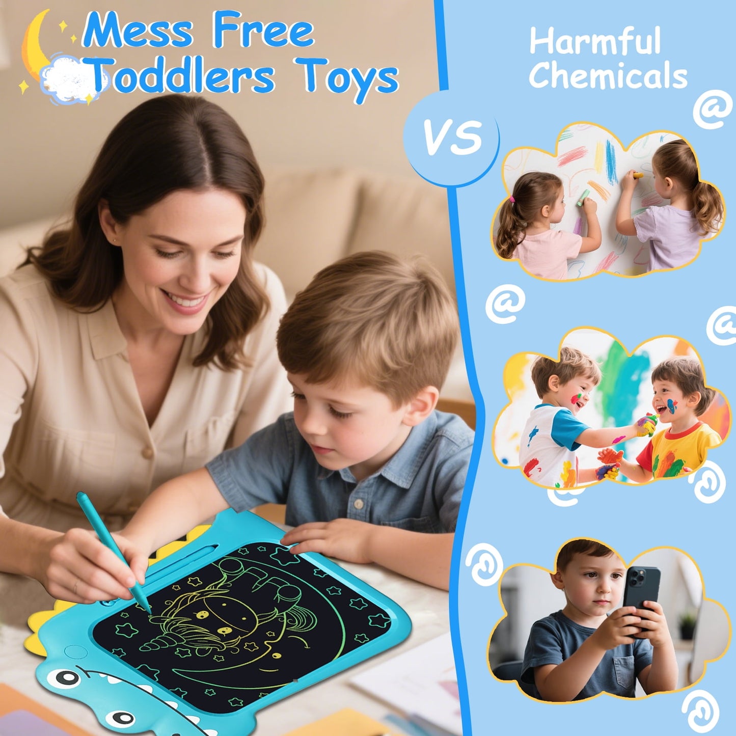 vamout lcd writing tablet for kids, 10inch colorful toddlers toys drawing board, electronic educational doodle pad dinosaur toys for 3 years and over boys girls birthday party christmas gift