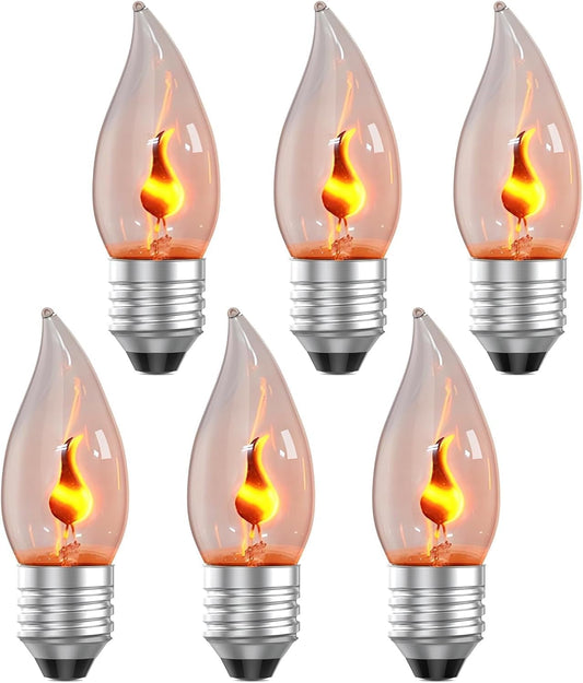 Flame Light Bulbs, E26 Flickering Fire Light Bulbs Flame Candle for Halloween Christmas Party Patio Porch Home Indoor & Outdoor Decorations - 6 Pack