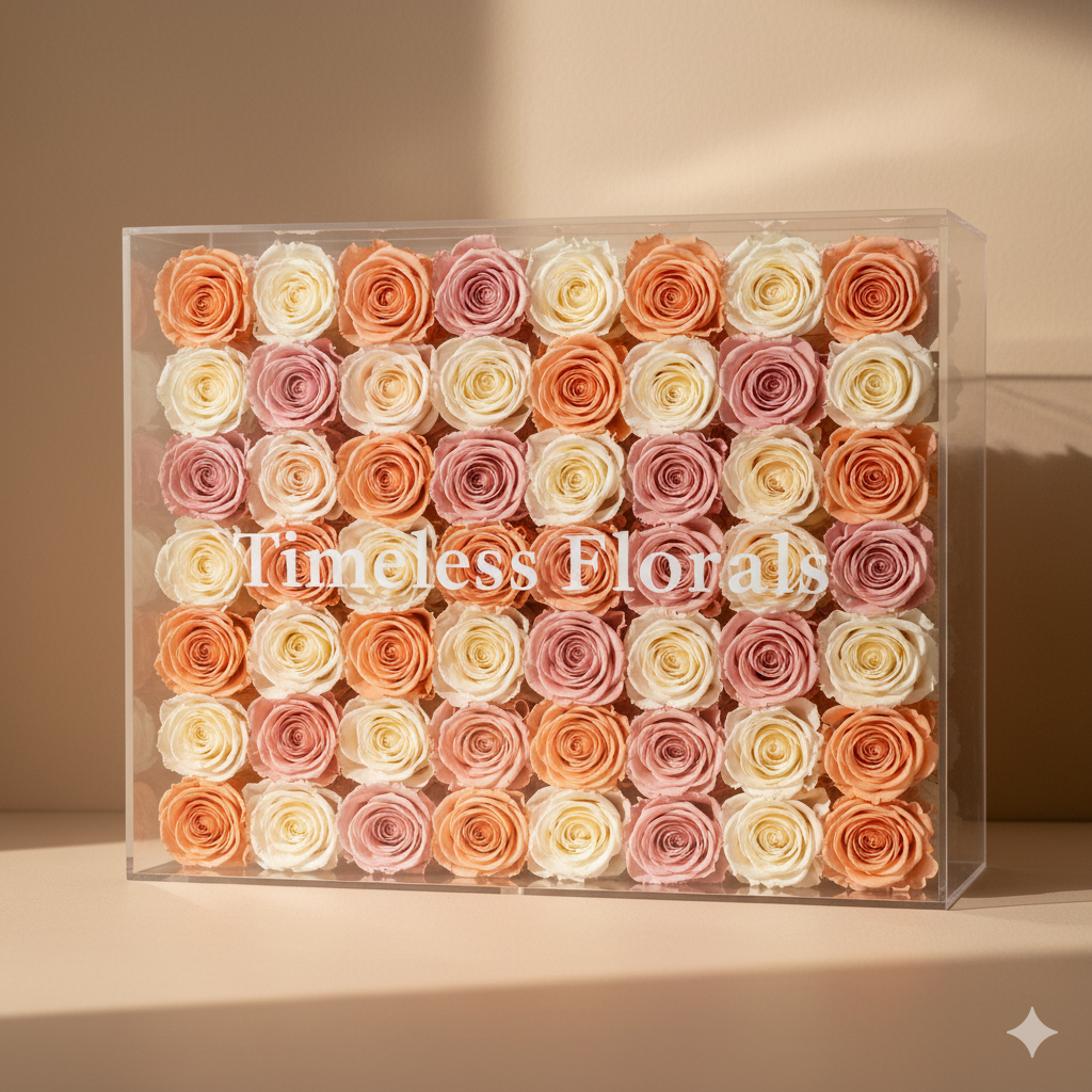 Timeless Florals™ Preserved Rose Wall — Acrylic Logo Edition