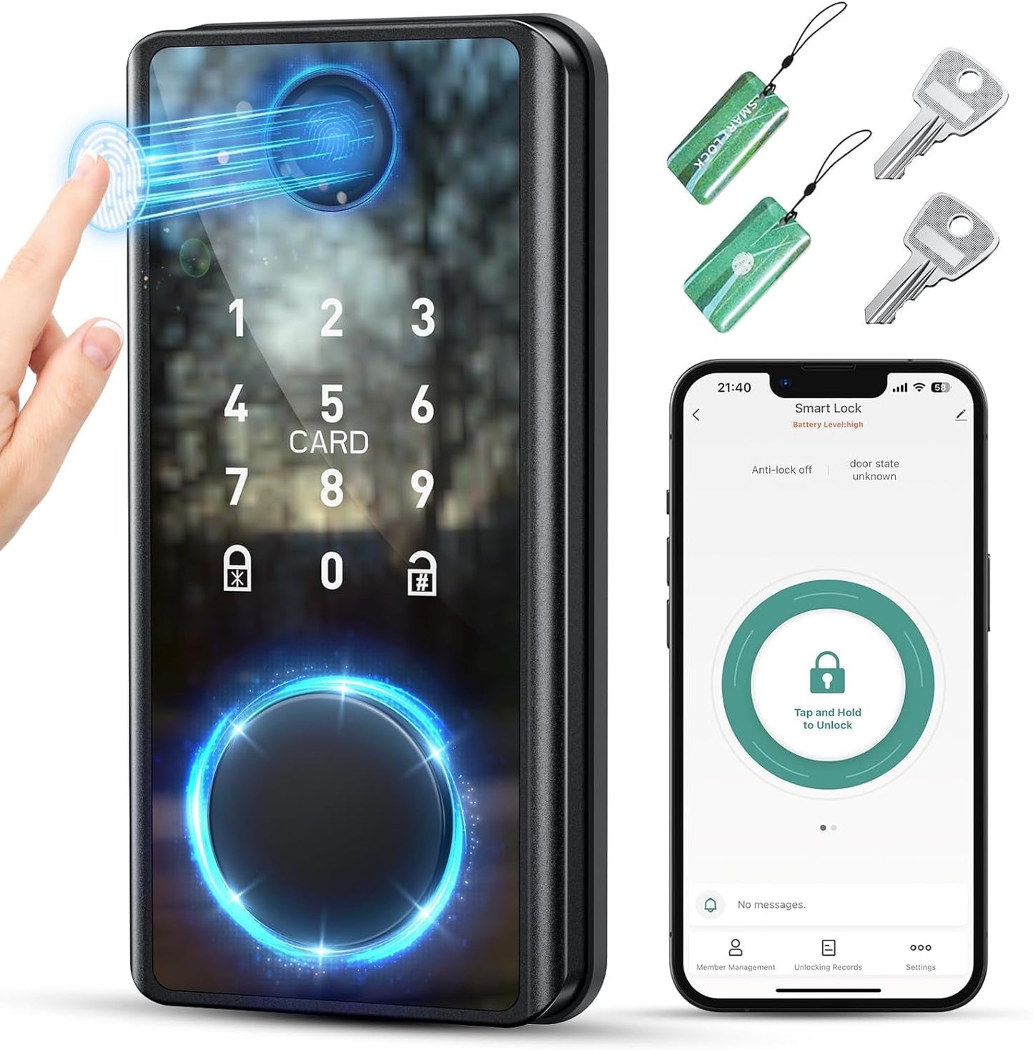 keyless entry door lock featuring keypad and fingerprint - high-quality smart locks for front door - electronic keypad smart deadbolt - biometric smart digital door lock with code
