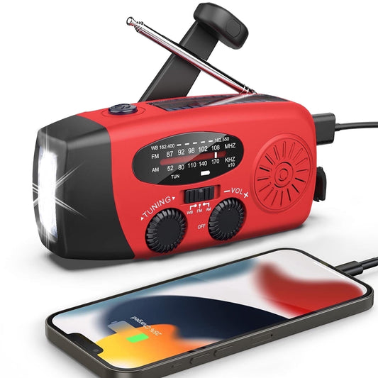 posrue NOAA Weather Emergency Radio, 7400mWh/2000mAh AM/FM/WB Hand Crank Solar Radio, Portable Power Bank, Weather Alert, Flashlight for Outdoor Use