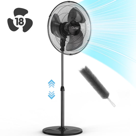 Qunler 18" Standing Oscillating Pedestal Fan, Quiet Rotating Stand up Electric Fan Blow Cold Air for Home Bedroom, Black