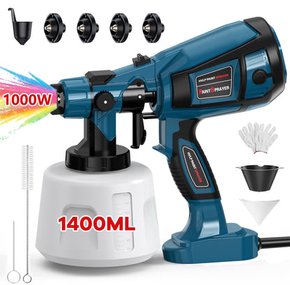 Purevigil Paint Sprayer 1000W HVLP High Power Electric Spray Paint Gun 1400ml High Capacity Container Easy to Clean for Home Interior, House Painting and Exterior