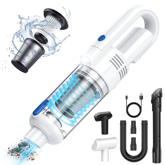 SIMWAL Handheld Vacuum, Car Vacuum Cleaners Cordless 9500PA Powerful Suction, Portable Hand Held Vacuum with LED Display Multiple Accessories for Car,Office and Living Room Cleaning White