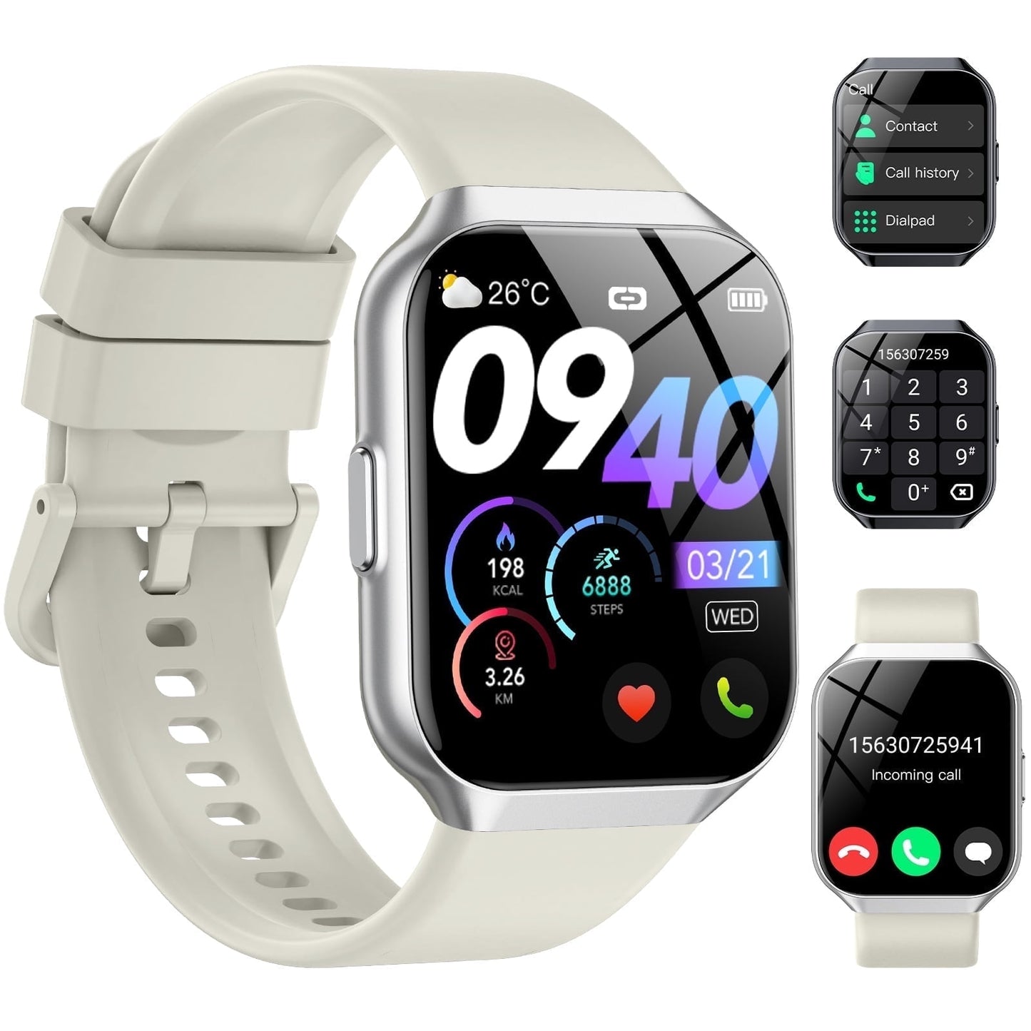 smart watch fits for android and iphone 1.96'' smartwatch for men women 110+ sports modes fitness tracker with answer make calls/message reminder, ip68 waterproof for gift (white）