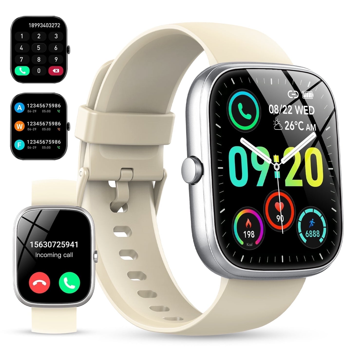 smart watch fits for android and iphone, ip68 waterproof smartwatch for women men 100+ sports modes 1.91-inch fitness tracker, smart watch with bluetooth call(answer/make calls), for gift white