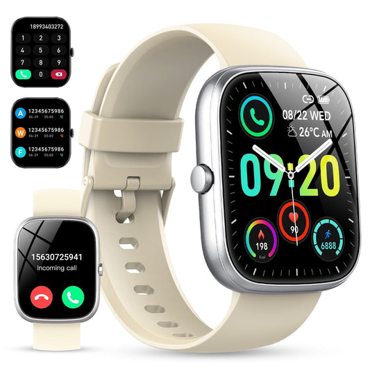 Smart Watch Fits for Android and iPhone, IP68 Waterproof Smartwatch for Women Men 100+ Sports Modes 1.91-inch Fitness Tracker, Smart Watch with Bluetooth Call(Answer/Make Calls), for Gift White