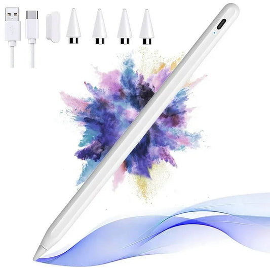 Stylus Pen for Touch Screens, Active Digital Pencil with Fine Tip, Rechargeable Capacitive Stylus for Tablets & Smartphones, Universal for Drawing & Note-Taking, 4 Replaceable Tips Included