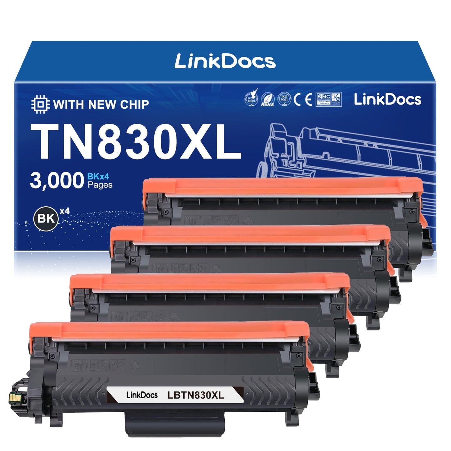 tn830xl toner cartridges high yield compatible for brother tn 830xl tn830xl/v dcp-l2640dw hl-l2460dw hl-l2405w mfc-l2820dw mfc-l2760dw hl-l2480dw hl-l2465dw printer ink（4 pack）