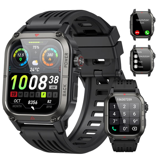 Tikland Smart Watches for Men (Answer/Make Calls), 1.91'' HD Fitness Outdoor Sports Rugged Smart Watch for Android and iPhone, Waterproof Fitness Tracker with 100+ Sport Modes, Watches for Men, Black