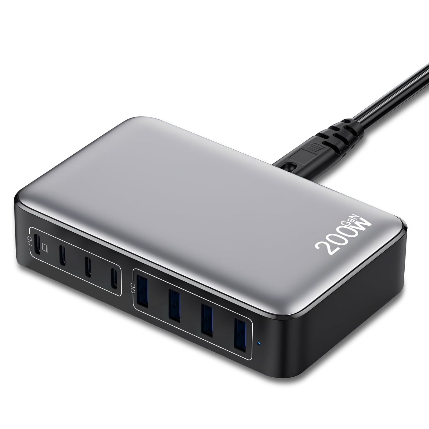 vamout 200w usb c charger block, 8-port gan iii charging station, pd 65w fast desktop charger laptop charging adapter compatible with macbook pro/air, iphone 16/15/14, steam deck, galaxy, dell etc