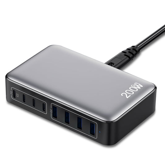 VAMOUT 200W USB C Charger Block, 8-Port GaN III Charging Station, PD 65W Fast Desktop Charger Laptop Charging Adapter Compatible with MacBook Pro/Air, iPhone 16/15/14, Steam Deck, Galaxy, Dell Etc
