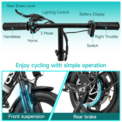 GOKU Folding Electric Bike,14" Electric Bike for Adults,Electric Bicycles with 48V 12Ah Removable Battery,25+ Miles,500W Peak Motor,E-Bike for Commuting,Short Trips,UL2849 Certification (Q3)