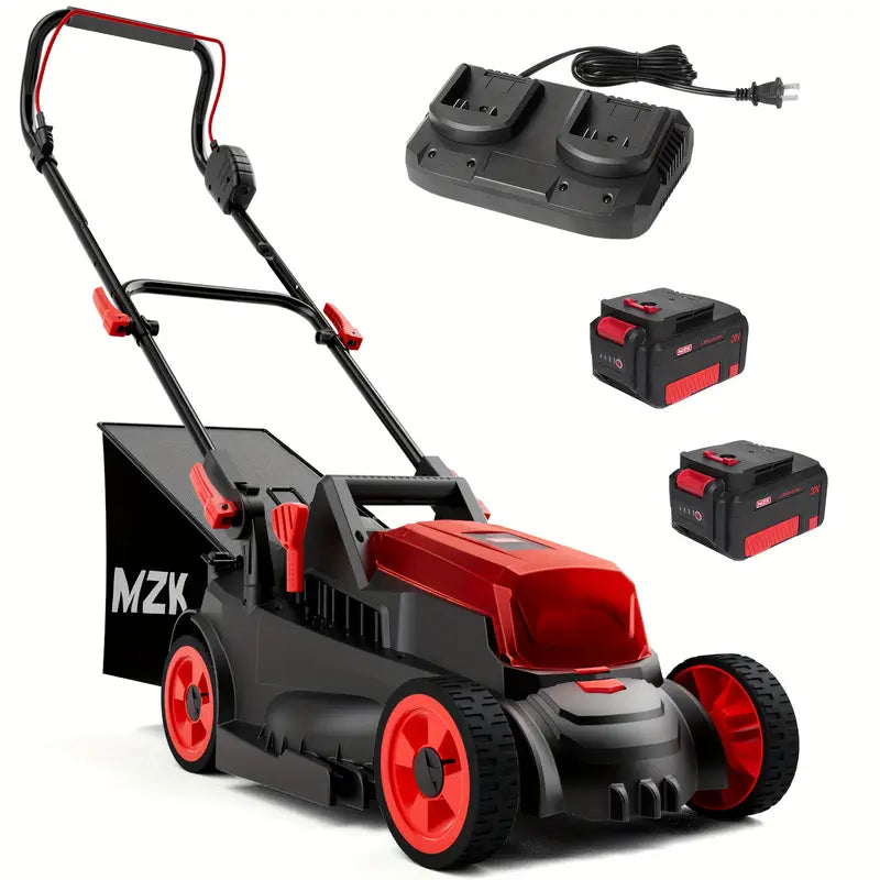 MZK 40V 13-inch Cordless Lawn Mower with 2 4Ah Batteries, 4-Level Height Adjustment, Lightweight Push Design