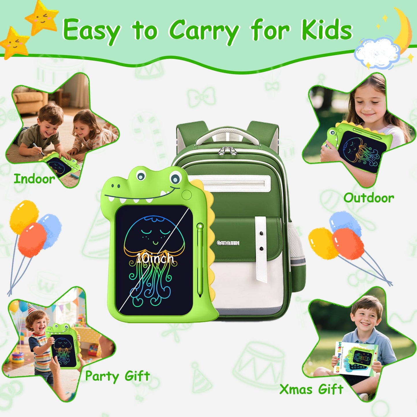 vamout lcd writing tablet for kids, 10inch colorful toddlers toys drawing board, electronic educational doodle pad dinosaur toys for 3 years and over boys girls birthday party christmas gift