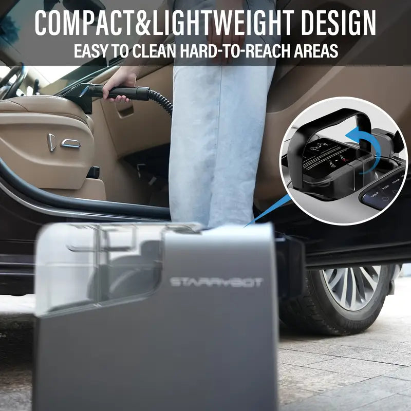portable carpet cleaner machine with steam & heating technology - 15kpa powerful suction, self-cleaning, 110-130v, 3-in-1 multi-tool for pet hair, couch, car, stairs, furniture, rugs