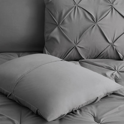 Bourina 3-Piece King Size Comforter Set, Pleated Design, Wrinkle-Resistant Microfiber Bedding, Grey, 102" x 90", Lightweight & Machine Washable, All Season