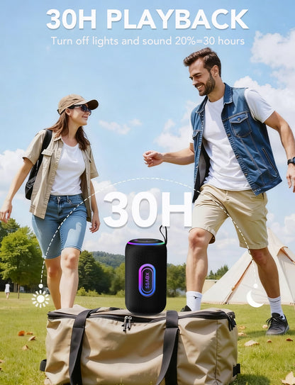 Portable Bluetooth Speaker, IPX7 Waterproof Wireless Speaker, 30W Loud Stereo Sound, 30H Playtime, 10 Colorful RGB Lights, TWS Pairing, Bluetooth 5.4 for Outdoor/Home/Party, Gift Ideas