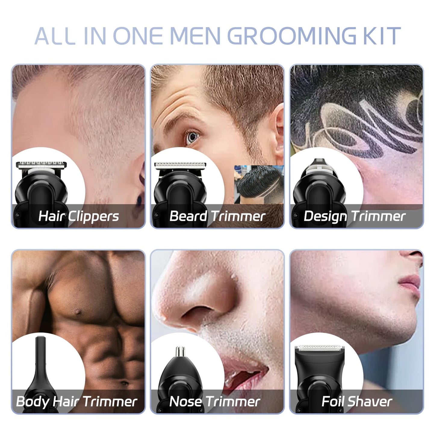 juyafio new upgrade 6-in-1 beard trimmer for men,hair clippers kit,beard trimmer for men/electric razor,body hair trimmer,nose hair groomer,cordless precision shave kit,waterproof usb rechargeable