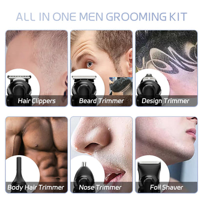 Juyafio New Upgrade 6-in-1 Beard Trimmer for Men,Hair Clippers Kit,Beard Trimmer for Men/Electric Razor,Body Hair Trimmer,Nose Hair Groomer,Cordless Precision Shave Kit,Waterproof USB Rechargeable