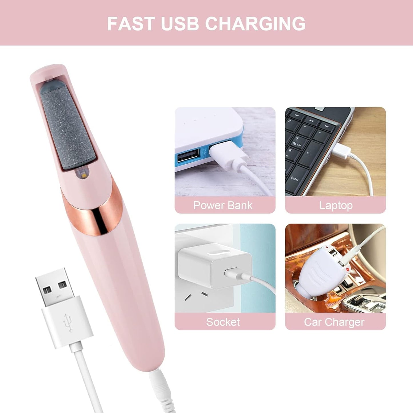 electric foot file, usb rechargeable feet callus remover with 2 speed of replacement rollers & led lights, professional hard skin remover foot care tools for cracked heels calluses & dead skin