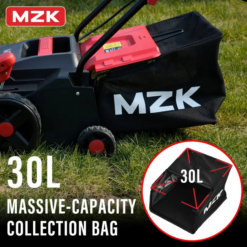 mzk 13" 2-in-1 electric dethatcher & scarifier with 4-position height adjustment, 8 gallon thatch bag, 3, 5" wide tines, 3, 5" deep trench, 5" wide tines, 5" deep trench, 5
