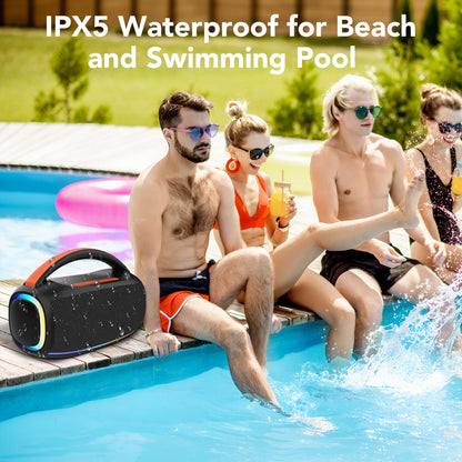 Bluetooth Speaker, Portable Wireless Speaker with RGB Lights, Deep Bass, Waterproof Outdoor Speaker Boombox for Pool Beach Party