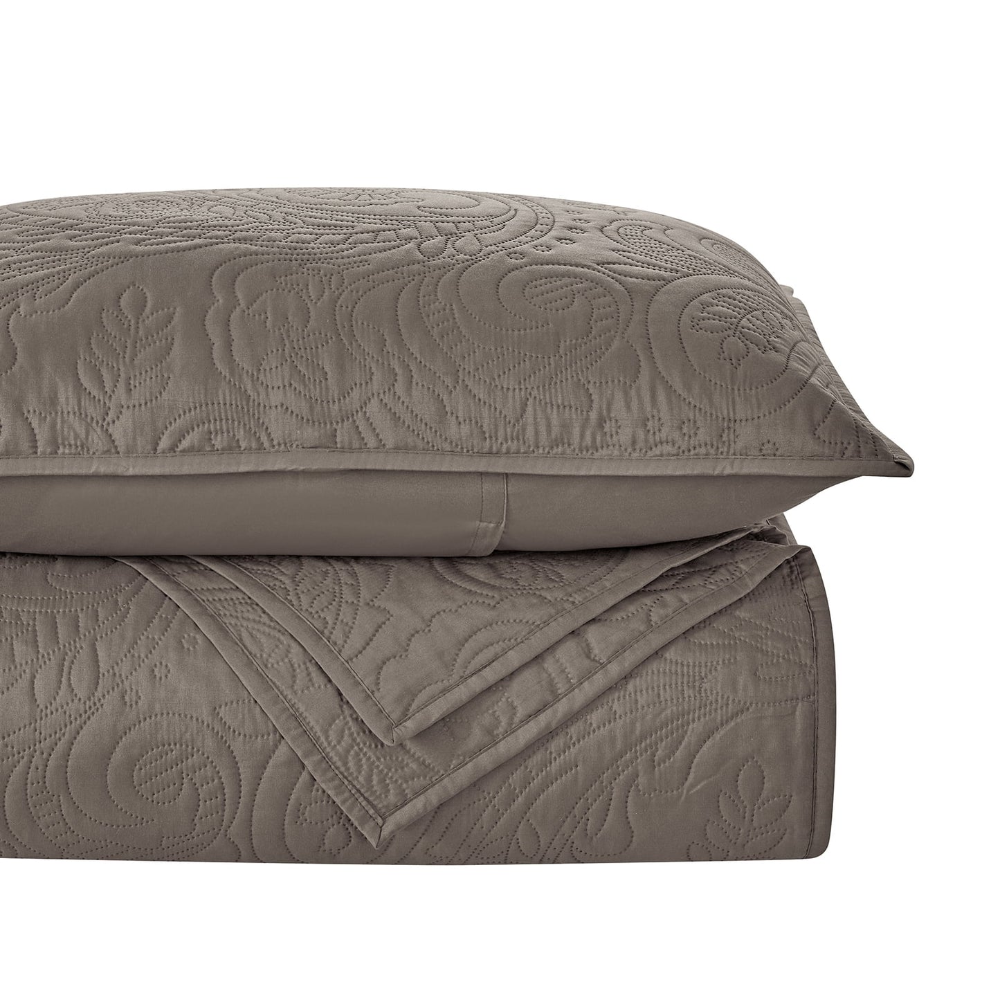 bourina modern floral 3-piece quilt set– queen,taupe,lightweight & comfortable,perfect for all seasons