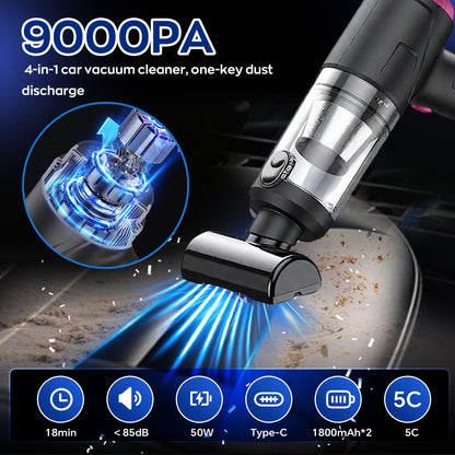 EVLIVE 4-In-1 Car Vacuum Cleaner, 9000PA Strong Suction, Can Clean Dead Corners Handheld Vacuum Cleaner, High Endurance Anti-Drop Car Vacuum Cleaner, Car,Home,Office.