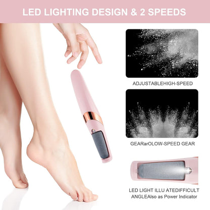 Electric Foot File, USB Rechargeable Feet Callus Remover with 2 Speed of Replacement Rollers & LED Lights, Professional Hard Skin Remover Foot Care Tools for Cracked Heels Calluses & Dead Skin