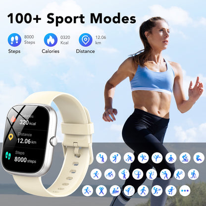 Smart Watch Fits for Android and iPhone, IP68 Waterproof Smartwatch for Women Men 100+ Sports Modes 1.91-inch Fitness Tracker, Smart Watch with Bluetooth Call(Answer/Make Calls), for Gift White