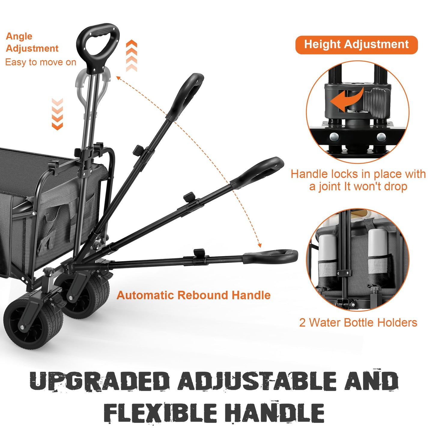 560lbs large collapsible garden cart with brakes, qunler folding utility wagon with big wheels and side pocket for camping, grocery, grey