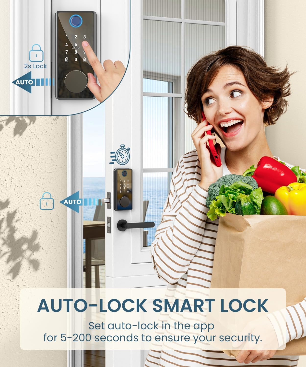 keyless entry door lock featuring keypad and fingerprint - high-quality smart locks for front door - electronic keypad smart deadbolt - biometric smart digital door lock with code