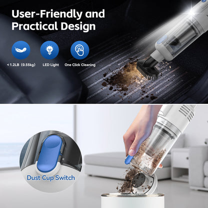 SIMWAL Handheld Vacuum, Car Vacuum Cleaners Cordless 9500PA Powerful Suction, Portable Hand Held Vacuum with LED Display Multiple Accessories for Car,Office and Living Room Cleaning White