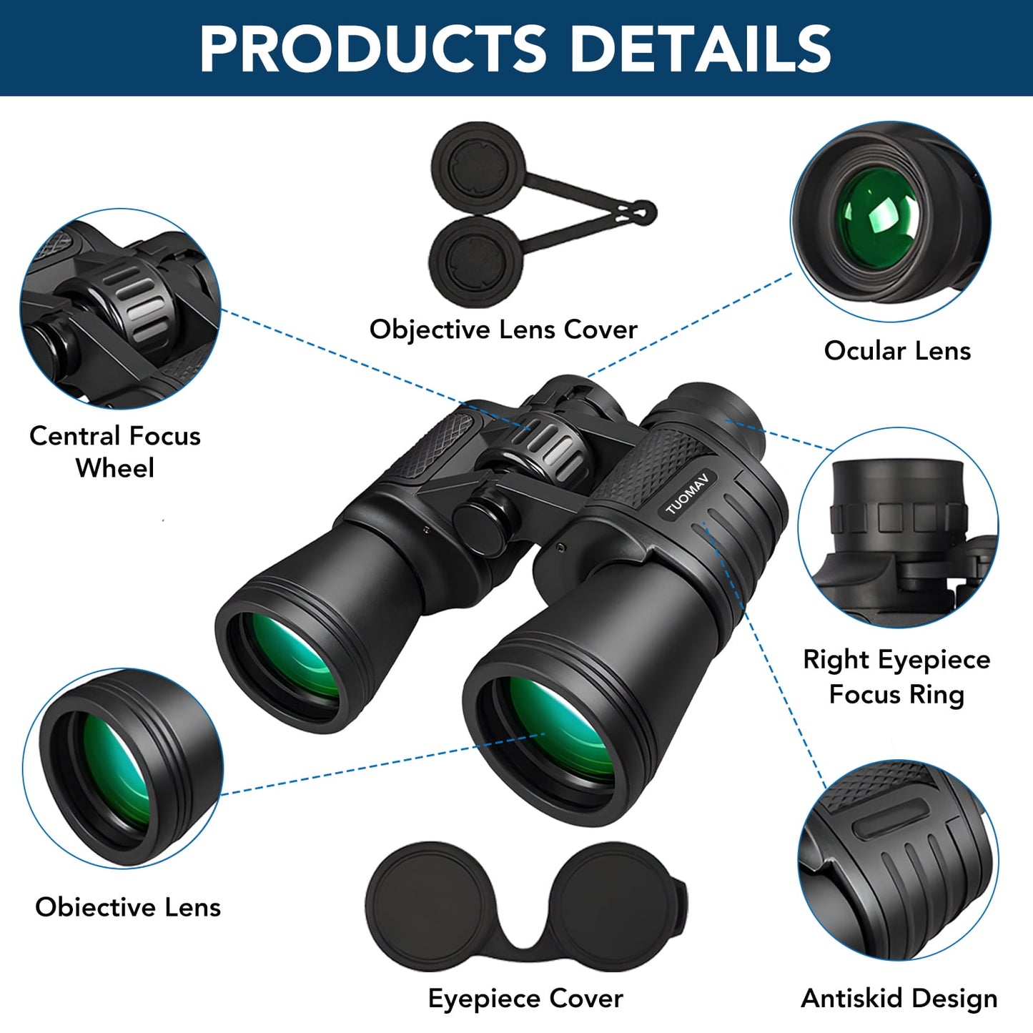 vamout 20x50 binoculars for adults, hd high powered binoculars, compact waterproof binoculars with low light vision for bird watching hunting camping travel stargazing cruise with carrying bag