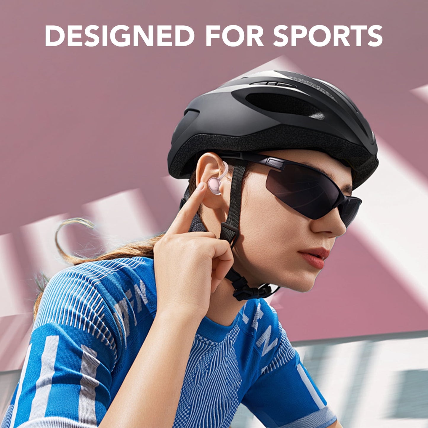 wireless earbuds 64hrs bluetooth headphone sport, bluetooth earbuds stereo deep bass over ear bud with earhooks, led display, enc noise cancelling mic, earphones for workout/running, pink