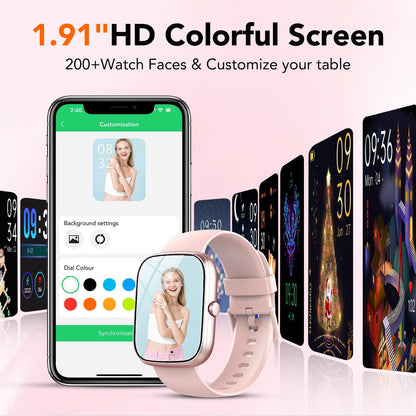 Smart Watches Fits for Women Smartwatch for Android Phones/iPhone Compatible Fitness Tracker with 100+ Sports Modes 1.91" Womens Watch with Calls and Messages Female Cycle for Gift