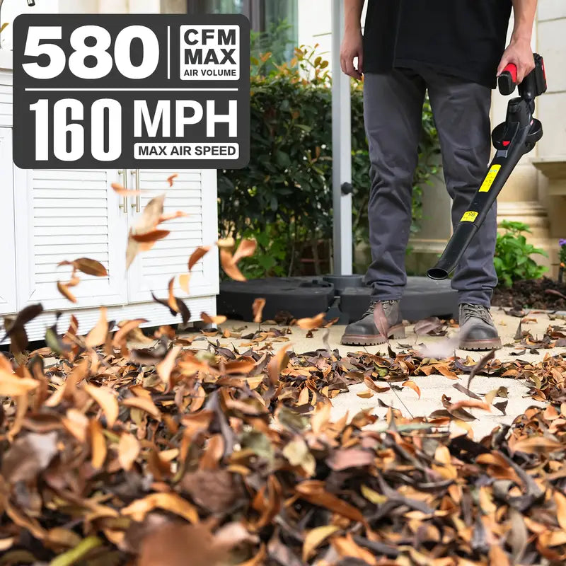 mzk 20v electric leaf blower (2x2ah) -580cfm/160pmh ultra light 3.7lbs - ergonomic non-slip handle, lightweight design for lawn care, yard, snow, pet hair
