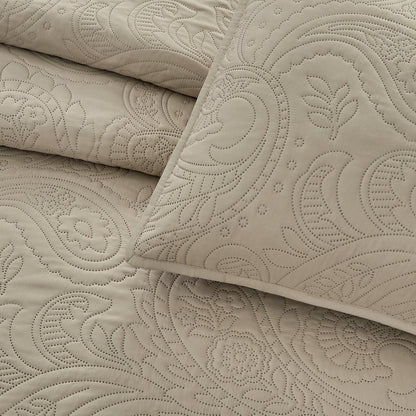 Bourina Modern Floral 3-Piece Quilt Set– Queen,Beige,Lightweight & Comfortable,Perfect for All Seasons