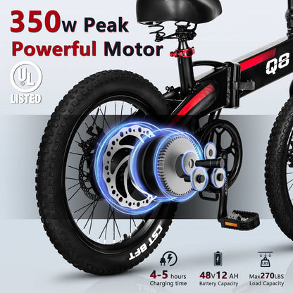 GOKU Electric Bike for Adults 500W Motor, 20 Mph Folding Ebike, 20" Tire Electric Bicycles with Max 15° Uphill, 576Wh Battery, 30 Miles PAS Range, E Bikes for Adults and Teens (Q8)