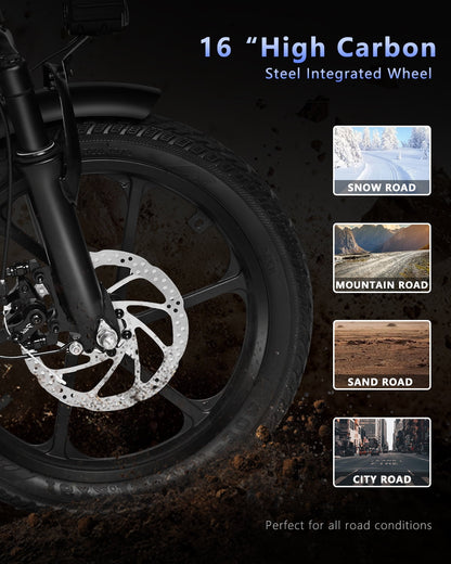 14" Folding Electric Bike, Ebike, Electric Bike 500W 48V 12Ah Built-in Battery 20MPH, 20+Miles,Multi-Shock Absorption, 3 Riding Modes, Commuting