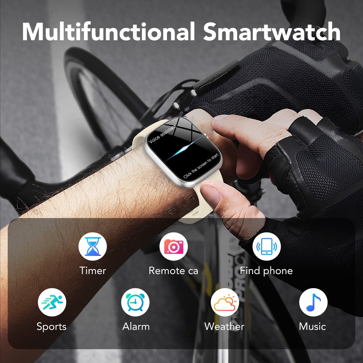 smart watch fits for android and iphone, ip68 waterproof smartwatch for women men 100+ sports modes 1.91-inch fitness tracker, smart watch with bluetooth call(answer/make calls), for gift white