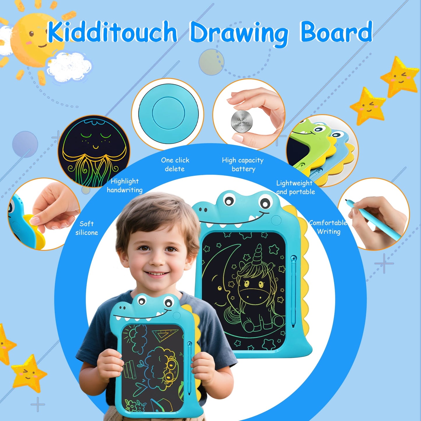 vamout lcd writing tablet for kids, 10inch colorful toddlers toys drawing board, electronic educational doodle pad dinosaur toys for 3 years and over boys girls birthday party christmas gift