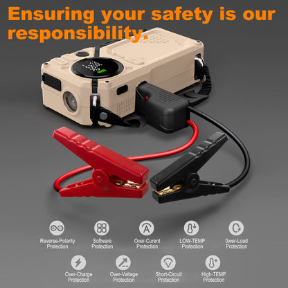 EVLIVE 3000A Peak Car Jump Starter Portable(8.5 Gas/6L Diesel)，Battery Jump Starter with Air Compressor 150 PSI，Dual USB Quick Charge & LED Light