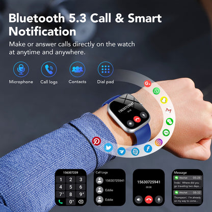 Smart Watch Fits for Android and IPhone, IP68 Waterproof Smartwatch for Women Men 120 Sports Modes 1.91-inch Fitness Tracker, Smart Watch with Bluetooth Call(Answer/Make Calls), for Gift Blue