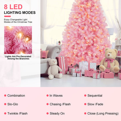 7.5FT Artificial Prelit Pink Christmas Tree, Qunler Full Xmas Pine Tree with 1300 Branch Tips 400 Cold Warm Light for Holiday Indoor Outdoor Decoration
